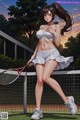 A woman holding a tennis racket on a tennis court.