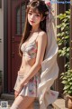 a woman wearing a white lingerie and stockings